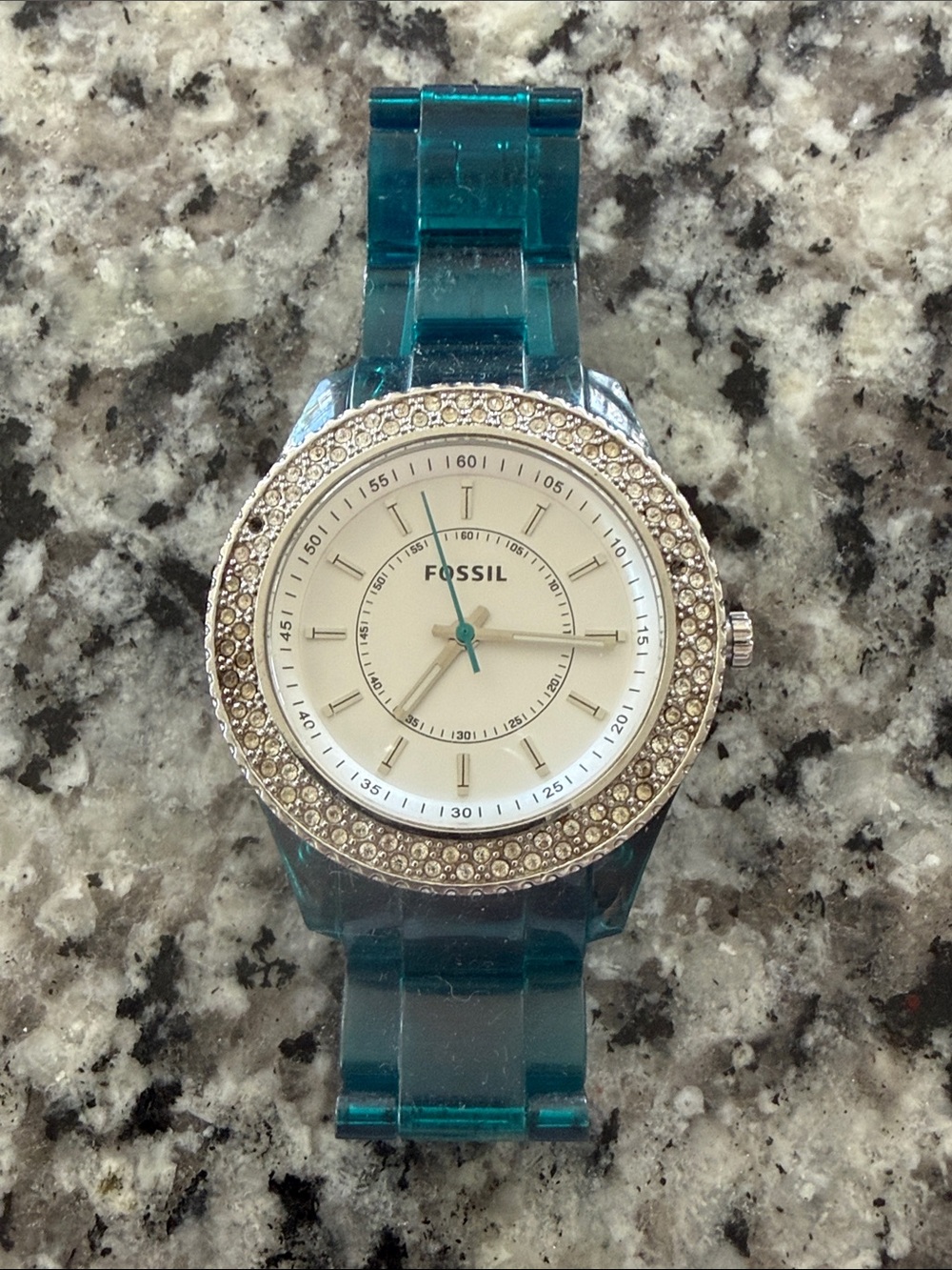 Fossil Teal Resin Bracelet Watch with Crystal-Studded Bezel